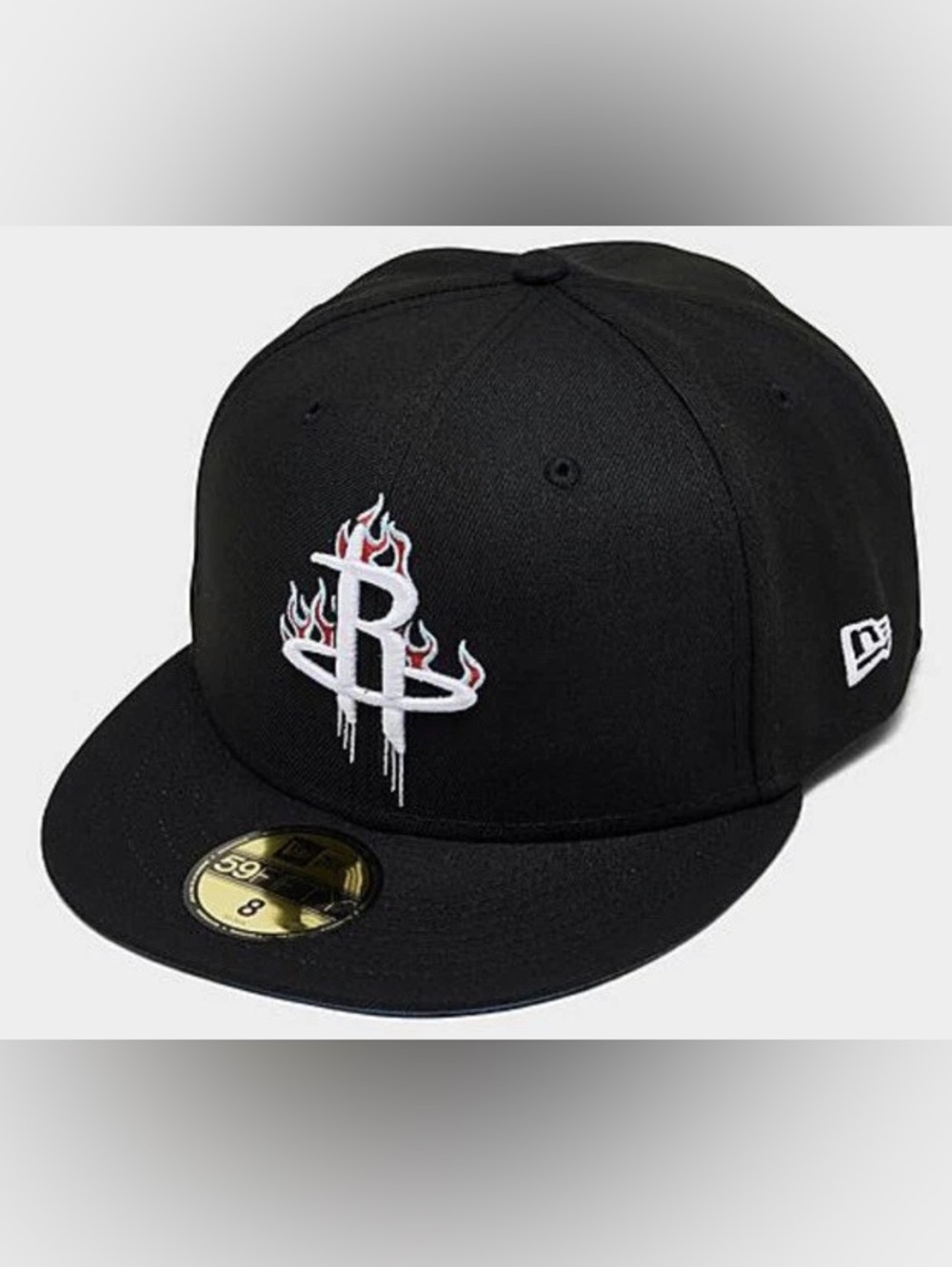 Houston Rockets New Era Black 59FIFTY Fitted Hat Cap Fire Flame NBA Sz 7 1/2 NWT